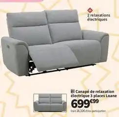 Conforama Canapé de relaxation électrique 3 places loane offre