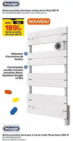 Castorama DeLonghi Sèche-serviettes électrique inerte sèche Maly 500 W offre