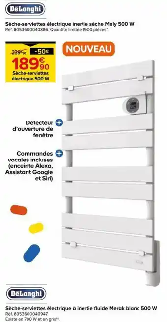 DeLonghi Sèche-serviettes électrique inerte sèche Maly 500 W