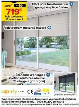 Castorama Somfy Baie coulissante aluminium blanc avec volet roulant électrique offre