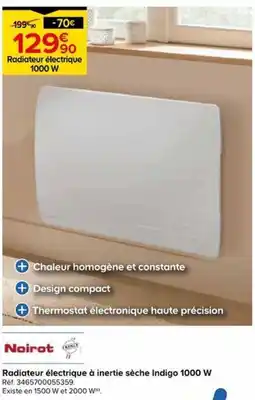 Castorama Noirot Radiateur électrique à inertie sèche Indigo 1000 W offre
