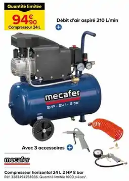Castorama mecafer Compresseur horizontal 24 L 2 HP 8 bar offre