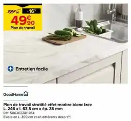 Castorama GoodHome Plan de travail stratifié effet marbre blanc Izee offre