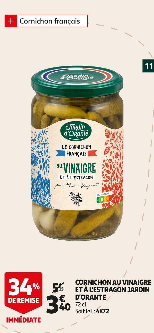 Promo Jardin d'orante cornichon au vinaigre et à l'estragon chez Auchan