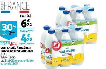 Auchan Auchan lait facile à digérer sans lactose offre
