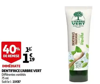 Auchan L'arbre vert dentifrice offre