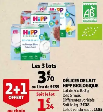 Auchan Hipp biologique délices de lait offre