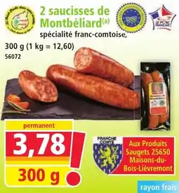 Norma 2 saucisses de Montbéliard offre