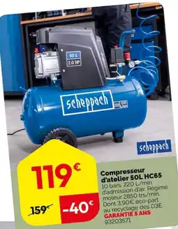 Weldom Scheppach Compresseur d'atelier 50L HC65 offre