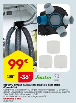 Weldom Sauter Kit VMC simple flux autoréglable à détection d'humidité offre