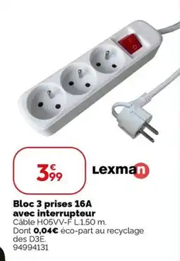 Weldom Lexman Bloc 3 prises 16A offre