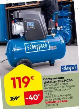 Weldom scheppach Compresseur d'atelier 50L HC65 offre