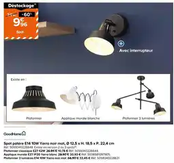 Castorama Goodhome spot patère e14 10w yarra noir mat, ø 12,5 x h. 18,5 x p. 22,4 cm offre