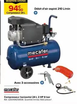 Castorama Mecafer compresseur horizontal 24 l 2 hp 8 bar offre