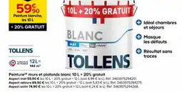 Castorama Tollens peinture murs et plafonds blanc 10 l offre