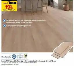 Castorama Goodhome lame pvc clipsable mambo, effet bois naturel rustique, l. 124 x l. 19 cm offre
