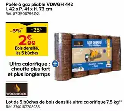 Castorama Woodstock lot de 5 bûches de bois densifié ultra calorifique 7,5 kg offre