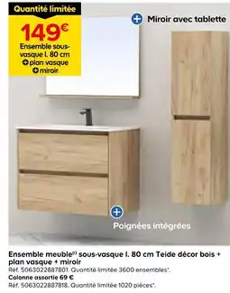 Castorama Ensemble meuble sous-vasque teide décor bois + plan vasque + miroir offre