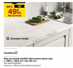 Castorama Goodhome plan de travail stratifié effet marbre blanc izee offre