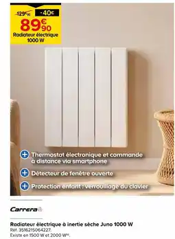Castorama Carrera radiateur électrique à inertie sèche juno 1000 w offre
