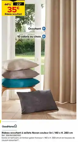 Castorama Goodhome rideau occultant à œillets novan couleur lin offre