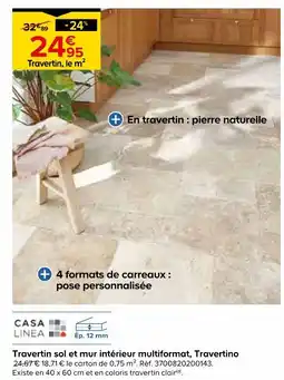 Castorama Casa linea travertin sol et mur intérieur multiformat, travertino offre