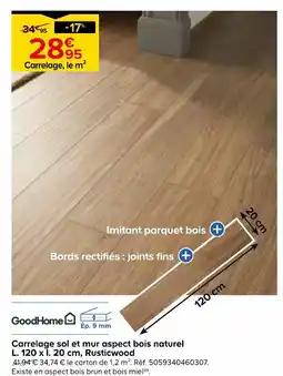 Castorama Goodhome carrelage sol et mur aspect bois naturel l. 120 x l. 20 cm, rusticwood offre