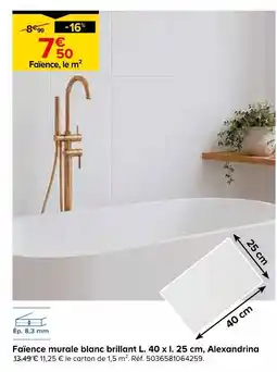 Castorama Alexandria faïence murale blanc brillant l. 40 x 25 cm offre