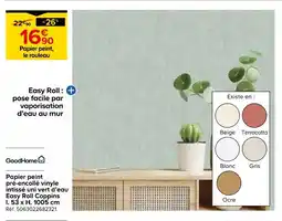 Castorama Goodhome papier peint pré-encollé vinyle intissé uni vert d’eau easy roll offre