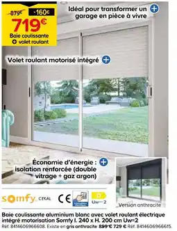 Castorama Smofy baie coulissante aluminium blanc avec volet roulant électrique intégré motorisation offre