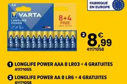 JouéClub Varta longlife power aa 8 lr6 + 4 gratuites offre