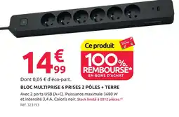 Mr Bricolage Inventiv bloc multiprise 6 prises 2 pôles + terre offre