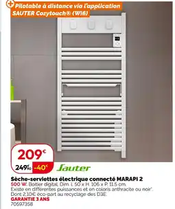 Weldom Sauter sèche-serviettes électrique connecté marapi 2 500 w offre