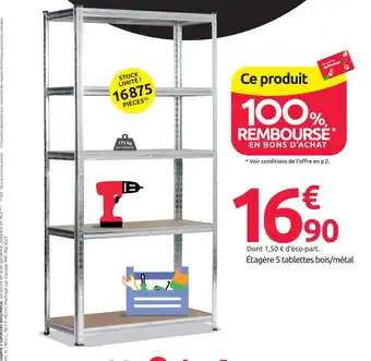 Étagère 5 tablettes bois/métal