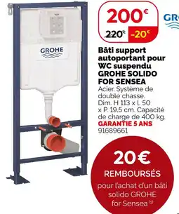Weldom Grohe bâti support autoportant pour wc suspendu solido for sensea offre