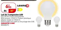 Weldom Lexman lot de 3 ampoules led offre
