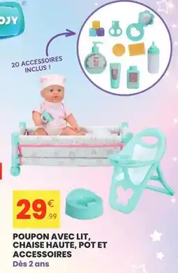 Stokomani Poupon avec lit, chaise haute, pot et accessoires offre