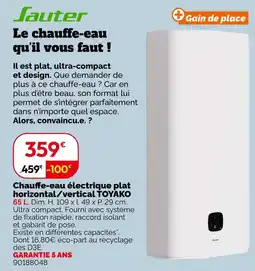 Weldom Sauter chauffe-eau électrique plat horizontal/vertical toyako offre
