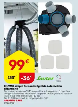 Weldom Sauter kit vmc simple flux autoréglable à détection d'humidité offre
