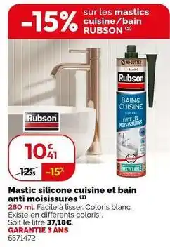 Weldom Rubson - mastic silicone cuisine et bain anti moissures offre