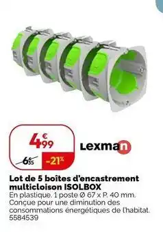 Weldom Lexman - lot de 5 boites d'encastrement multicloison isoblox offre
