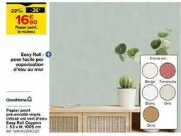 Castorama Goodhome - papier peint pre-encolle vinyle intisse uni vert d'eau easy roll coppins l.53 x h.1005 cm offre