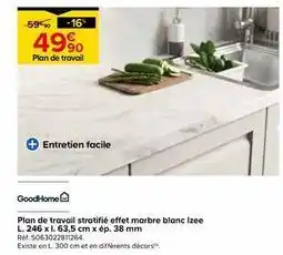 Castorama Goodhome - plan de travail stratifie effet marbre blanc izee l. 246 cm x l. 63,5 cm x ep. 38 mm offre