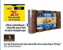 Castorama Woodstock - lot de 5 bûches de bois densifie ultra calorifique 7.5 kg offre