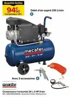 Castorama Mecafer - compresseur horizontal 24 l 2 hp 8 bar offre