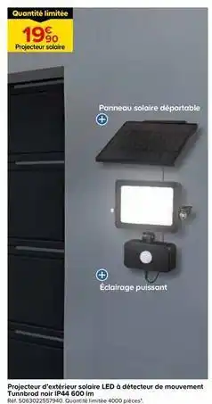 Castorama Goodhome - projecteur d'extérieur solaire led à détecteur de mouvement tunnbröd noir offre