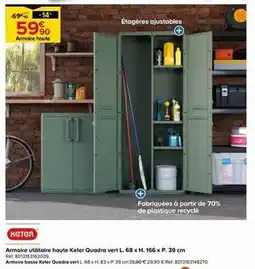 Castorama Keter - armoire utilitaire haute quadra vert l.68 x h. 166 x p. 39 cm offre