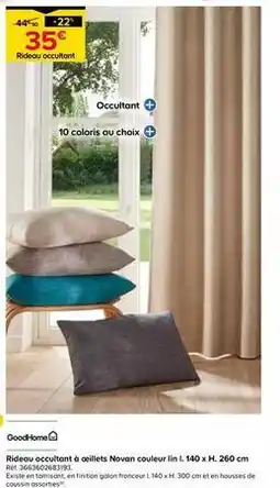 Castorama Goodhome - rideau occultant a oeillets novan couleur lin l.140 x h.260 cm offre