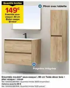 Castorama Ensemble meuble sous-vasque l. 80 cm teide decor bois + plan vasque + miroir offre