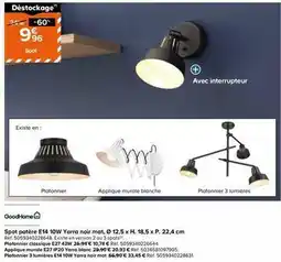 Castorama Goodhome - spot patère e14 10w yarra noir mat offre